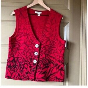 Coldwater Creek Women Red 100% Wool Three Button Front Sweater Vest